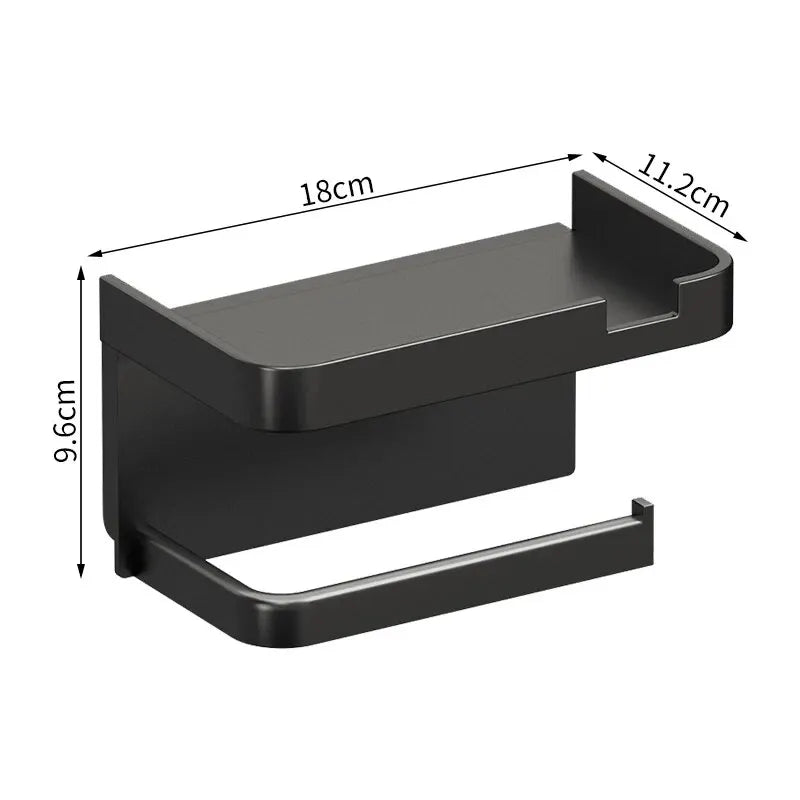 Wall-Mount Plastic Toilet Paper Holder & Storage Rack Bathroom Storage Rack Axl Black
