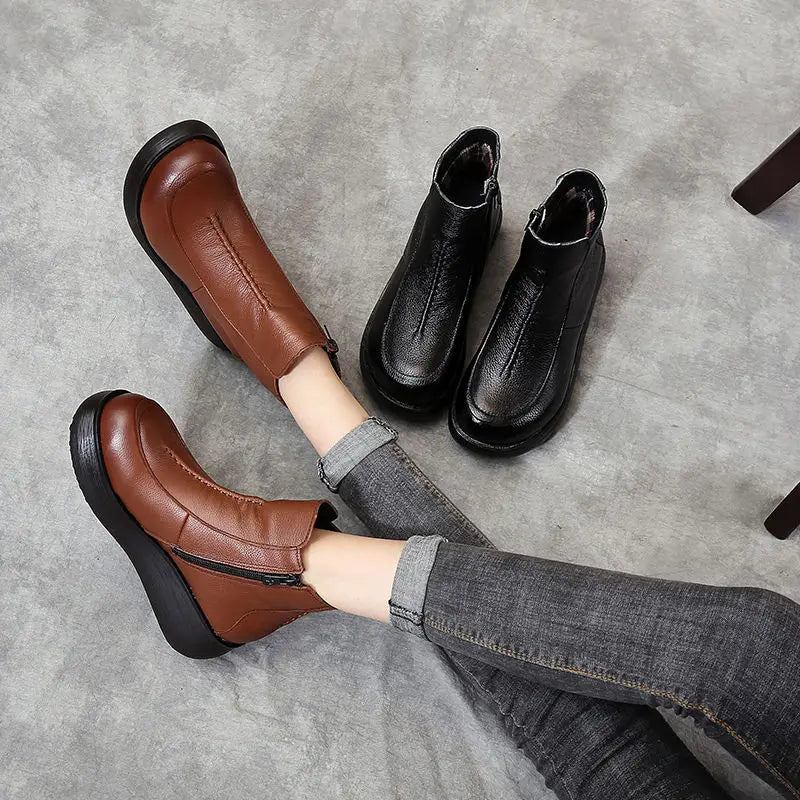 Lorilury Women's Waterproof Leather Fur-Lined Ankle Boots Women's Ankle Boots Axl