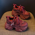 Women's Bling Chunky Platform Sneakers – 8CM High Heel Platform Sneakers Axl Burgundy 37
