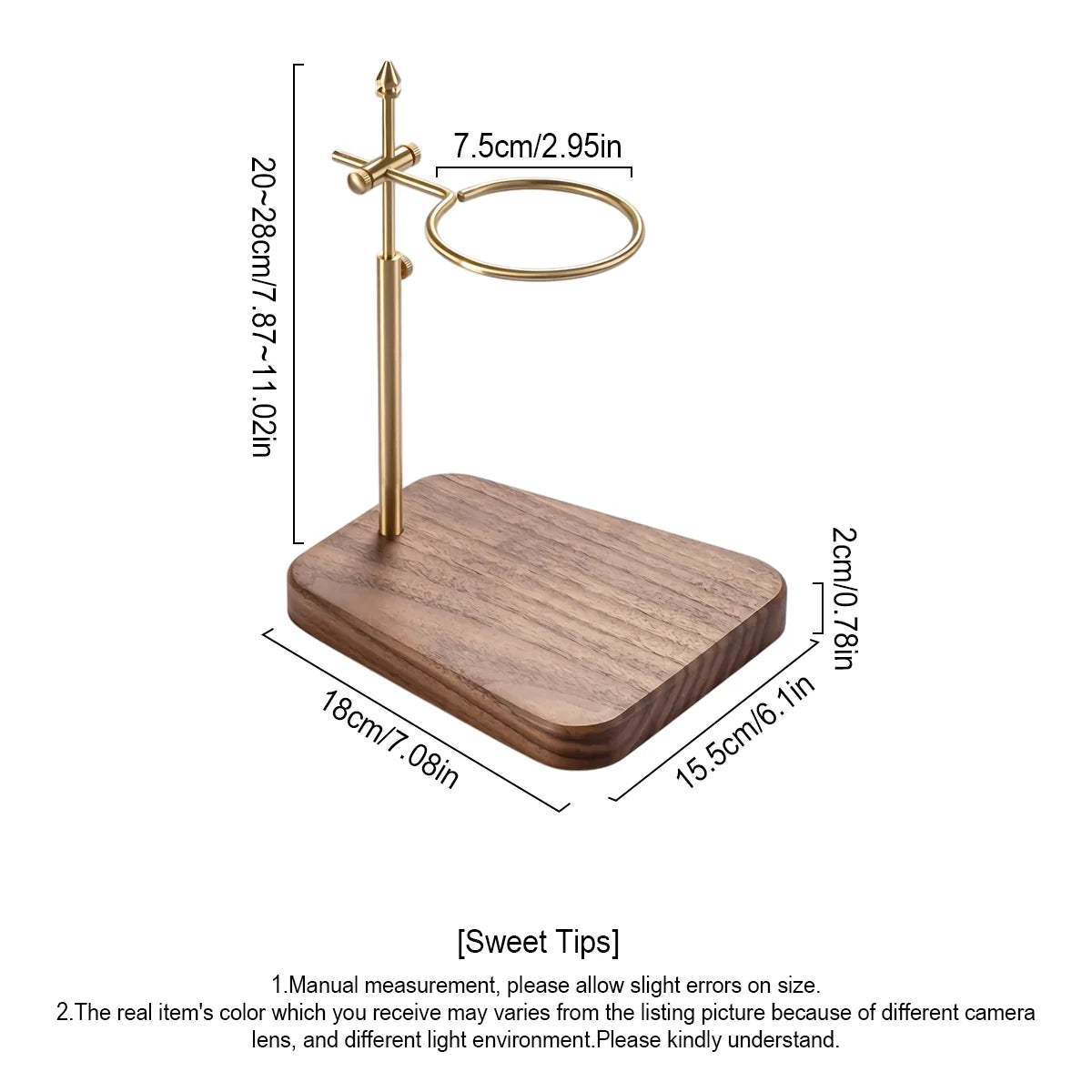 Pure Copper Pour Over Coffee Stand – Height Adjustable Walnut Base Pour Over Coffee Stand Axl