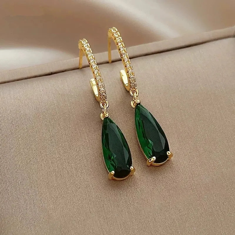 Huitan Green Zirconia Drop Earrings – Women's Fashion Jewelry Drop Earrings Axl
