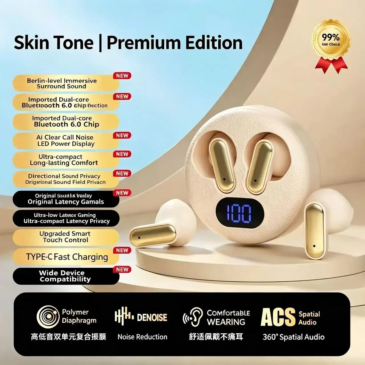 X19 Bluetooth Earphones HiFi TWS – Leather Case & LED Display Wireless Earbuds Axl X19-skin