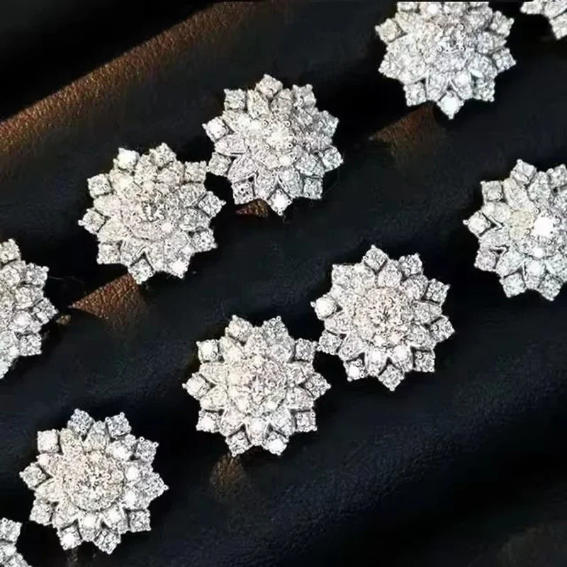 Huitan Flower CZ Stud Earrings – Dazzling Crystal Women's Studs CZ Stud Earrings Axl