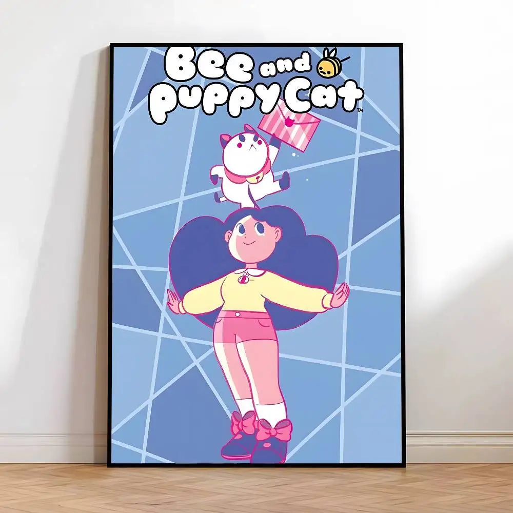 Cartoon Bee & Puppycat HD Wall Poster | Self-Adhesive Waterproof Wall Art Poster Axl z1 15X20cmNoframe