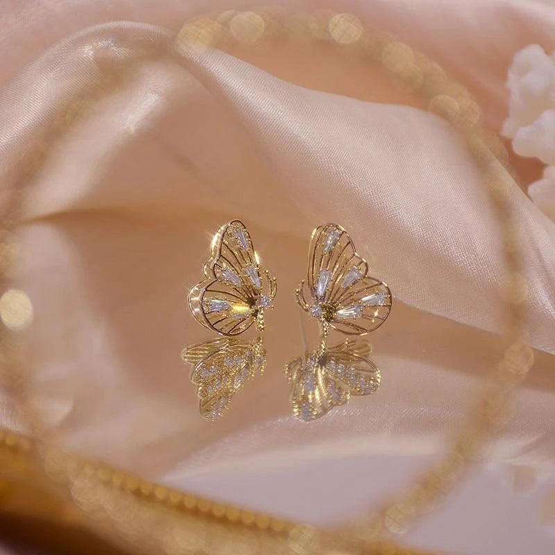 Huitan Double Layer Butterfly Stud Earrings | Gold CZ Stud Earrings Axl