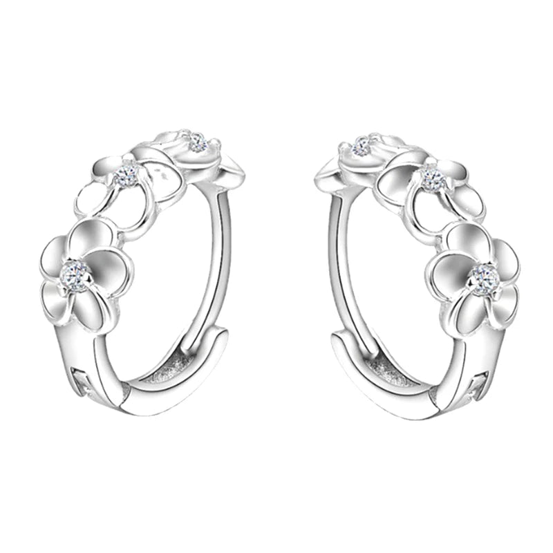 Silver Rose Flower Hoop Earrings with AAA Zircon | 1 Pair Hoop Earrings Axl A1