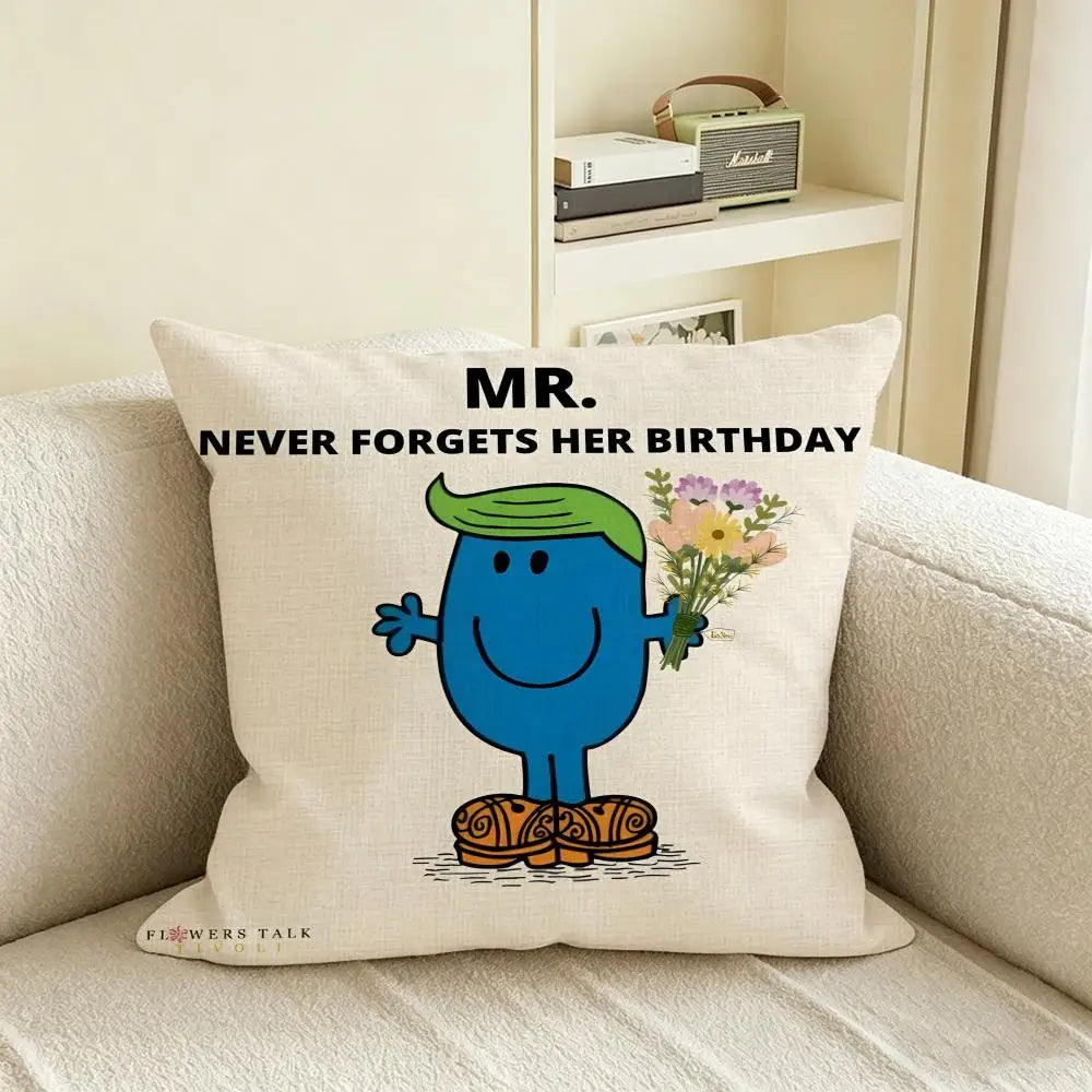 Mr. Men Little Miss Linen Cushion Cover – Sofa & Bedroom Decor Decorative Cushion Cover Axl White8 50X50cm