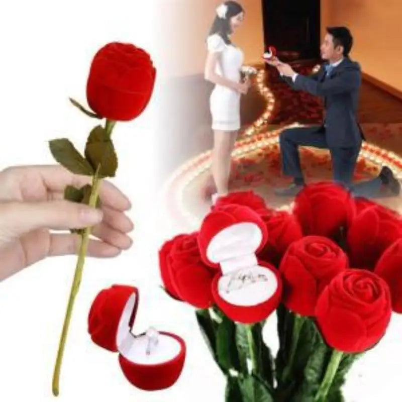 Red Rose Flocked Ring Box – Romantic Engagement Jewelry Gift Jewelry Gift Box Axl