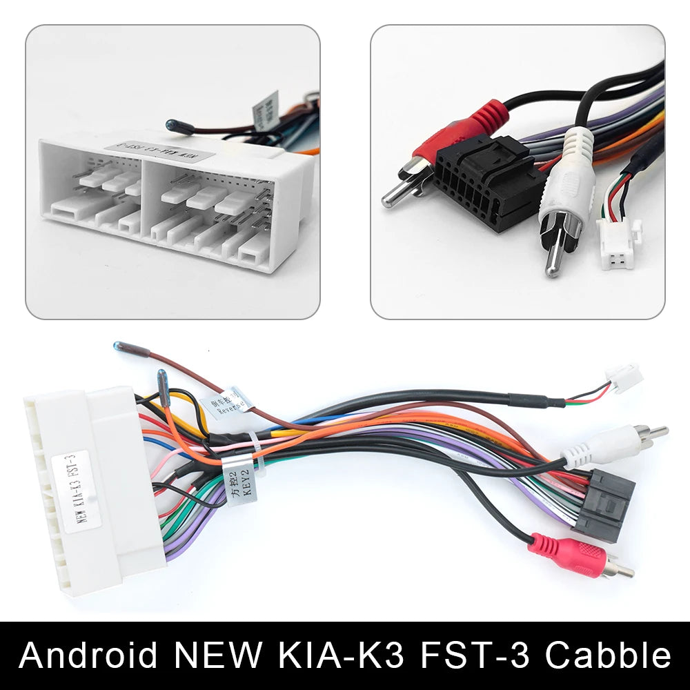 2 Din Car Android Radio Wiring Harness GPS & RCA Connector Car Radio Harness Axl KIA-K3 FST-3