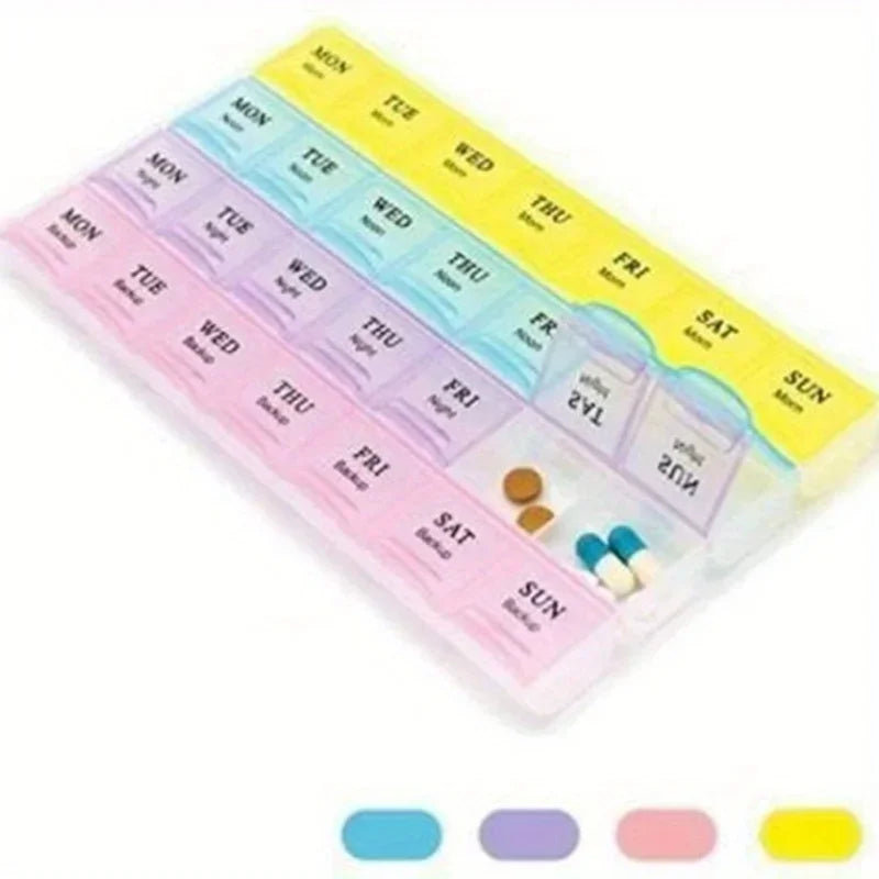 28-Grid Portable Pill Organizer Box – Large Capacity Weekly Pill Organizer Box Axl
