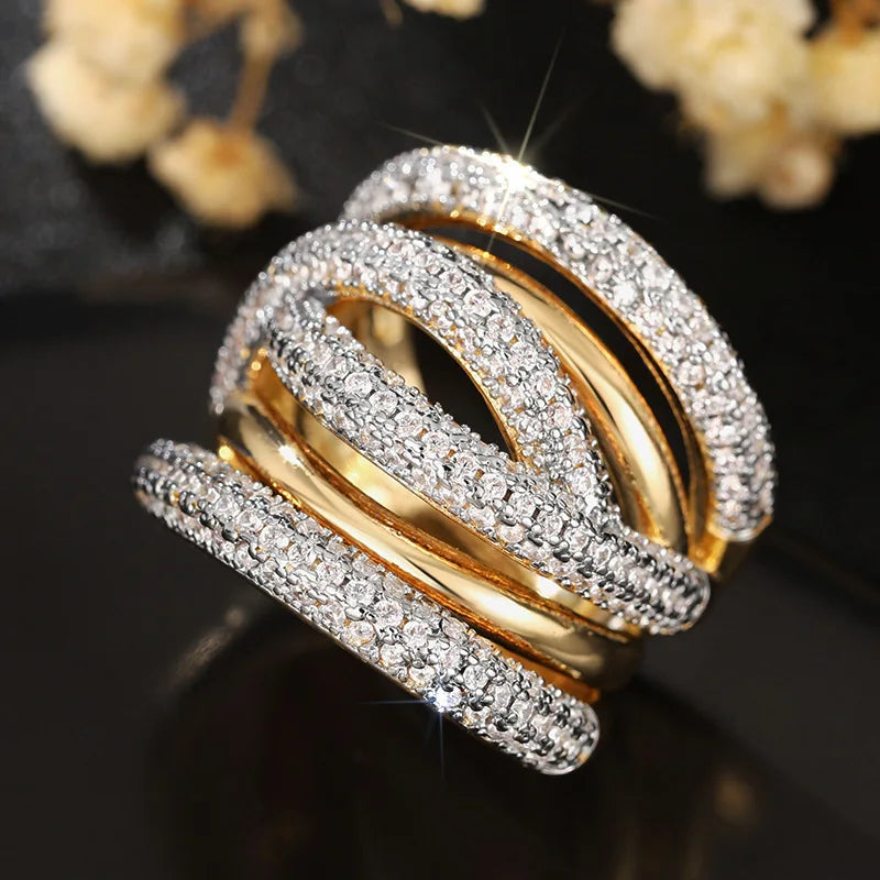 Huitan Multi-Layer Sparkling CZ Ring – Women's Wedding Band Fashion Ring Axl