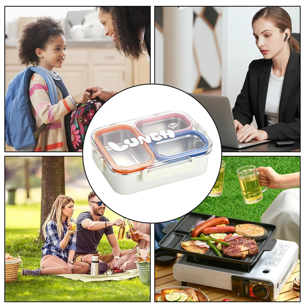 304 Stainless Steel Lunch Box – 3-Compartment Leakproof Bento Stainless Steel Lunch Box Axl