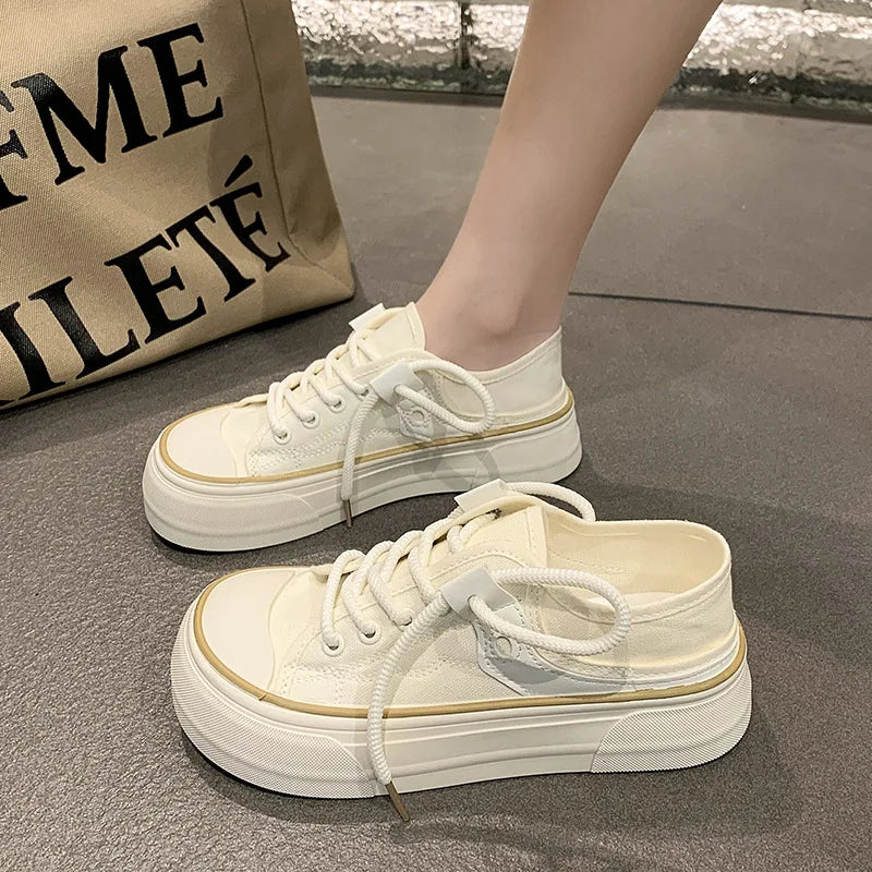 Women's Retro Canvas Sneakers – Thick Sole Platform Board Shoes Canvas Platform Sneakers Axl