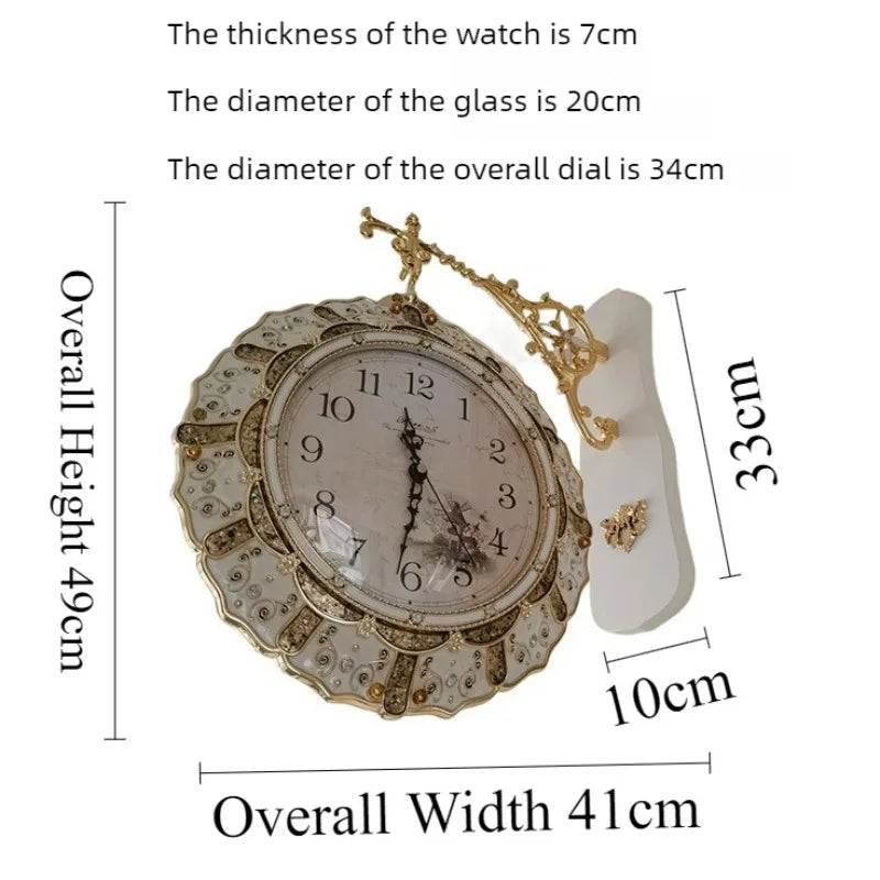 Double-Sided Silent Wall Clock – Modern Luxury Living Room Decorative Wall Clock Axl White