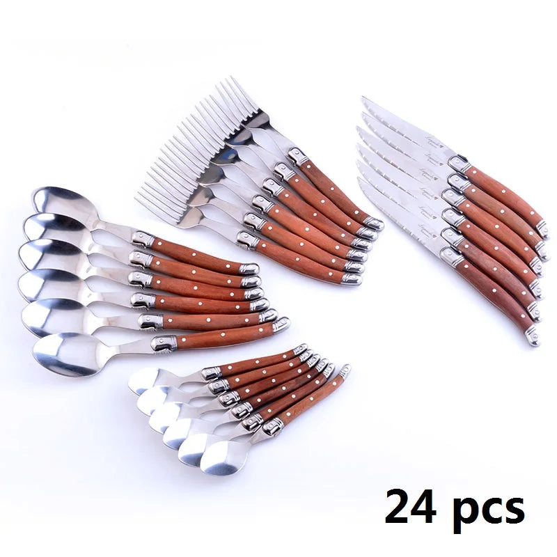 24-Piece Laguiole-Style Flatware Set – Wood Handle Steak Knife & Cutlery Flatware Cutlery Set Axl 24pcs