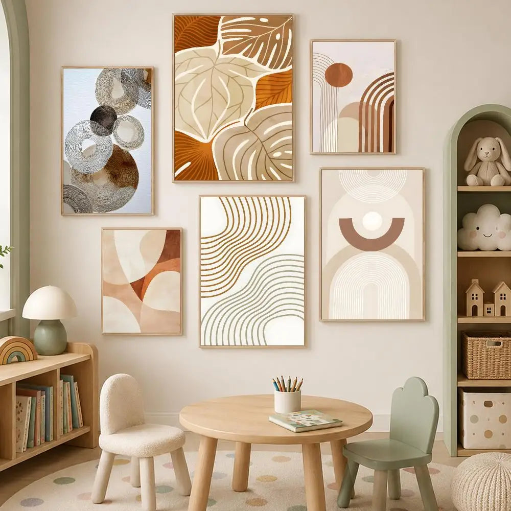 Boho Beige Abstract Self-Stick Wall Art Poster | Waterproof Wall Art Poster Axl