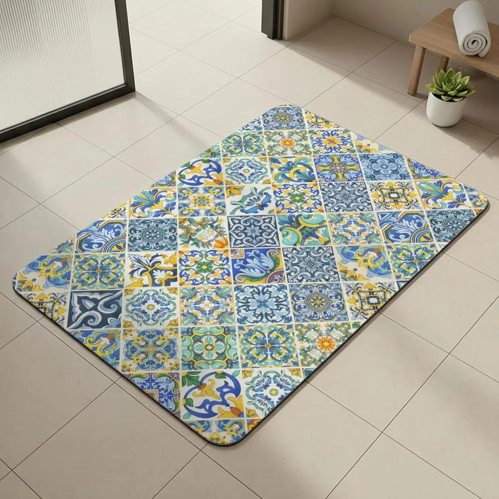 Moroccan Tile Diatomite Bath Mat – Quick Dry & Non-Slip Diatomite Bath Mat Axl White3 50x80cm