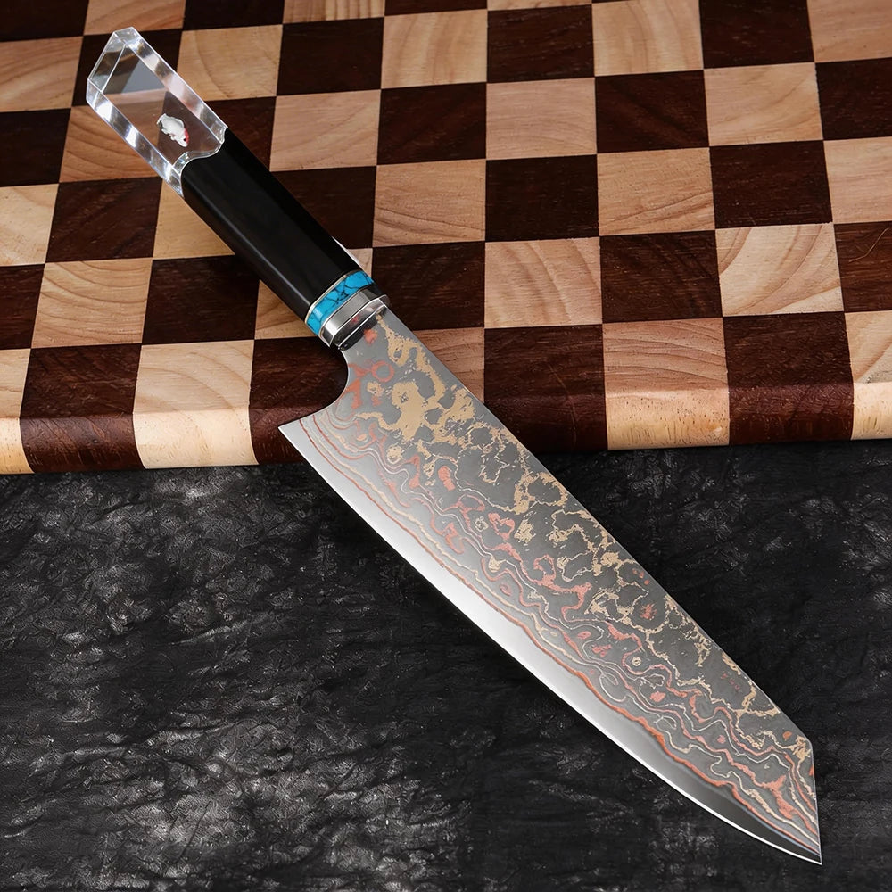 XITUO Kiritsuke Chef Knife 8" – Tricolor Copper Damascus Steel Damascus Chef Knife Axl