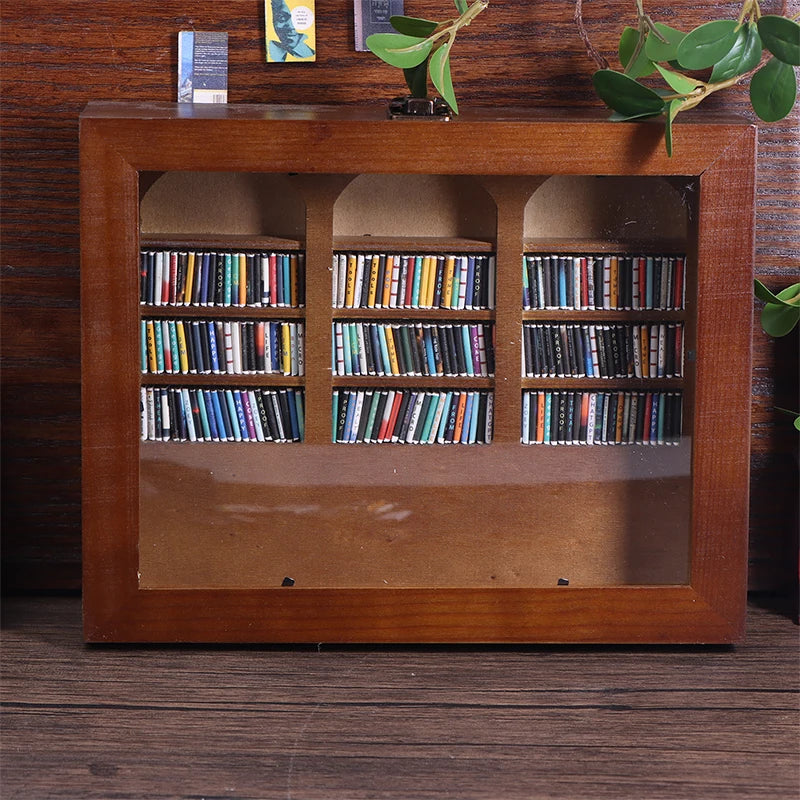 Miniature Wooden Bookshelf Ornament with 200 Mini Books Miniature Bookshelf Ornament Axl