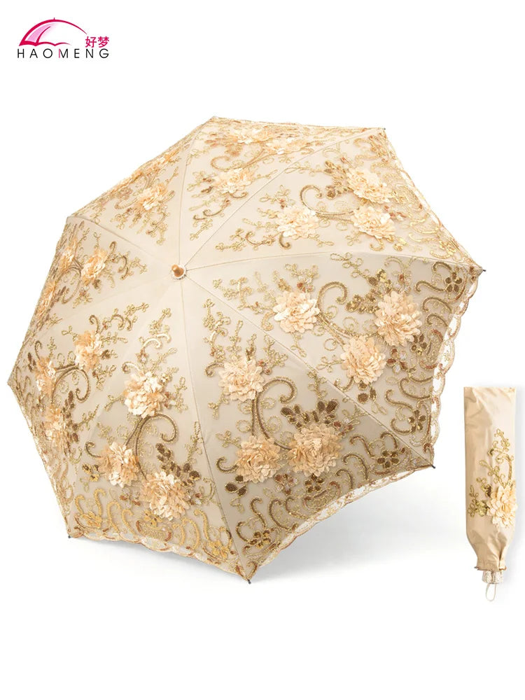 Women's Lace Embroidery Folding Parasol – UV & Rain Umbrella Folding Parasol Axl