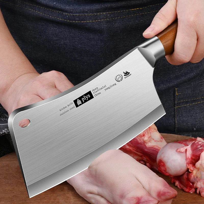 Stainless Steel Butcher Knife – Sharp Chef's Cleaver Wood Handle Kitchen Butcher Knife Axl