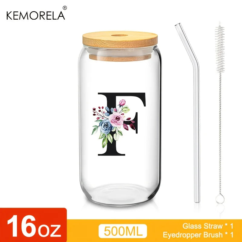 470ml Glass Tumbler with Bamboo Lid & Straw | Mason Jar Cup Glass Tumbler Axl F 470ml