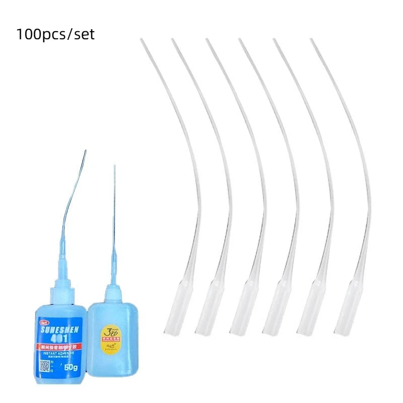 100-Pack CA Glue Micro-Tips Precision Applicator Set | Plastic Glue Applicator Tips Axl