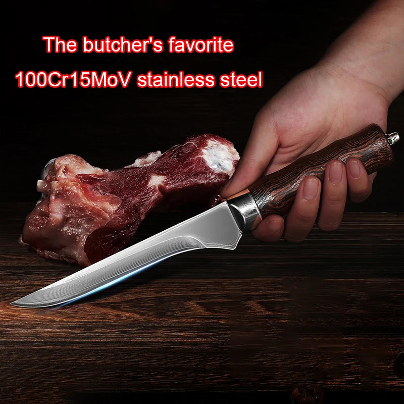 Damascus Boning Knife – 10Cr15MoV Steel & Rosewood Handle Damascus Boning Knife Axl