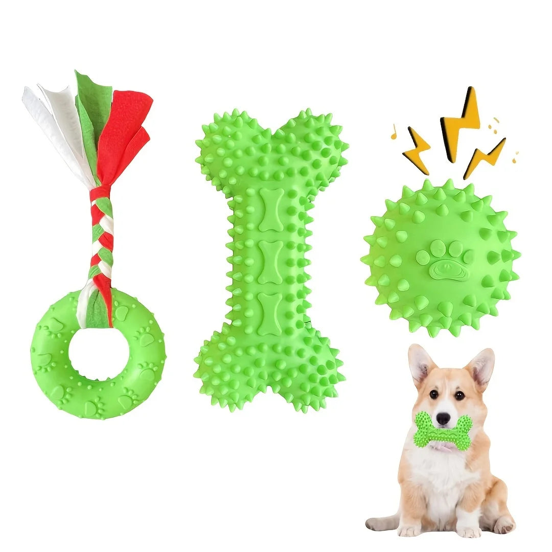 KEMORELA 3-Pack Puppy Chew Toys – Soft Rubber Teething Bones Puppy Chew Toys Axl Green 3PCS