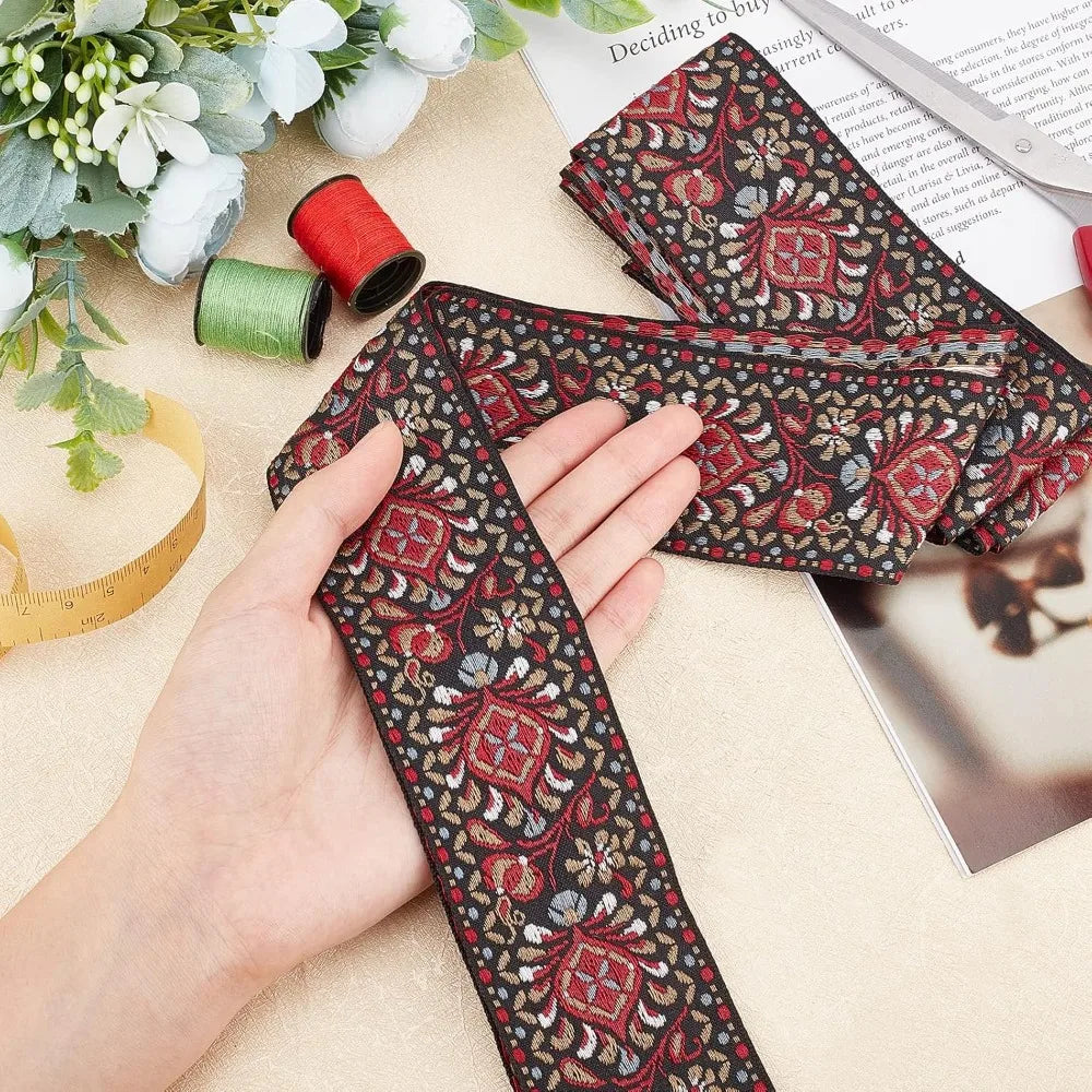 Ethnic Floral Jacquard Ribbon 2 Inch Indian Red – 10 Yards Jacquard Craft Ribbon Axl