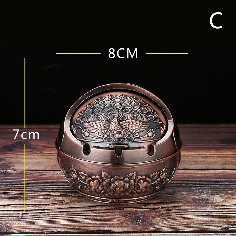 Vintage Metal Ashtray with Windproof Lid & Rose Embossed Design Metal Ashtray Axl C