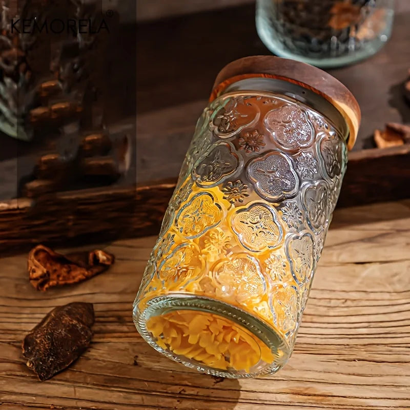 KEMORELA Vintage Glass Storage Jar – Airtight Wooden Lid 700/1000ml Glass Storage Jar Axl
