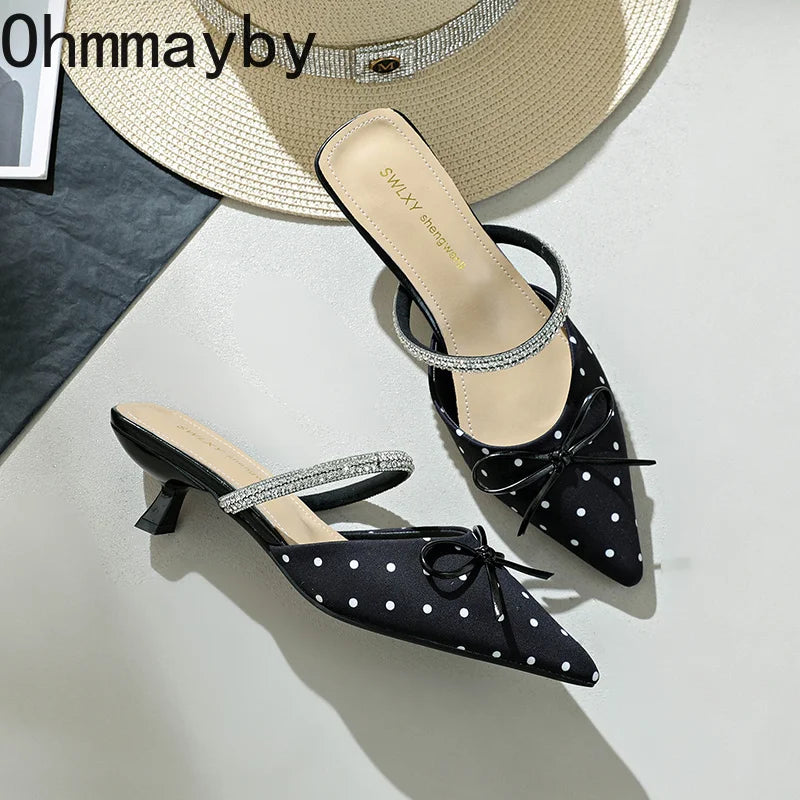 Rhinestone Polka Dot Women's Mule Heels | Pointed Toe Slingbacks Women's Mule Heels Axl