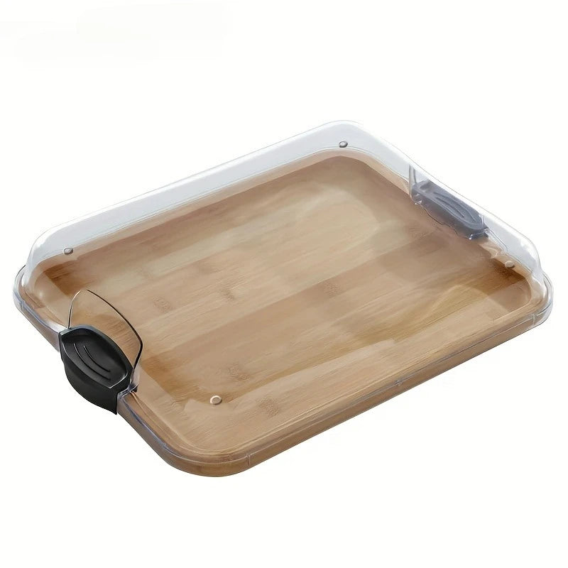 Bamboo Cutting Board with Clear Locking Lid & Black Handles Bamboo Serving Board Axl Brown