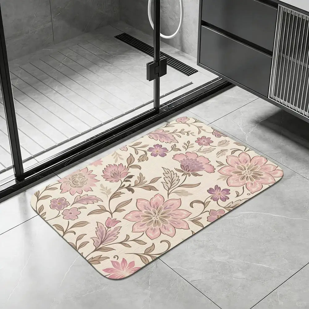 Persian Floral Diatomite Bath Mat – Quick Dry & Anti-Slip Diatomite Bath Mat Axl White7 30x45cm