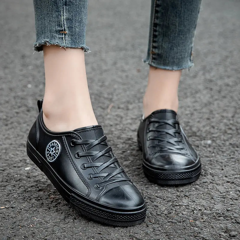 Women's Waterproof Ankle Rain Boots – Slip-On PVC Galoshes Women's Rain Boots Axl Black (low top) CN 41