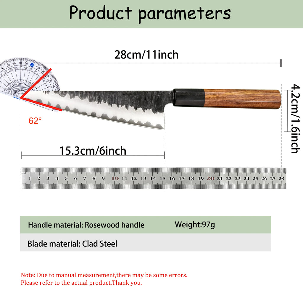 Japanese Kiritsuke Chef Knife – Clad Steel & Wood Handle Chef Knife Axl