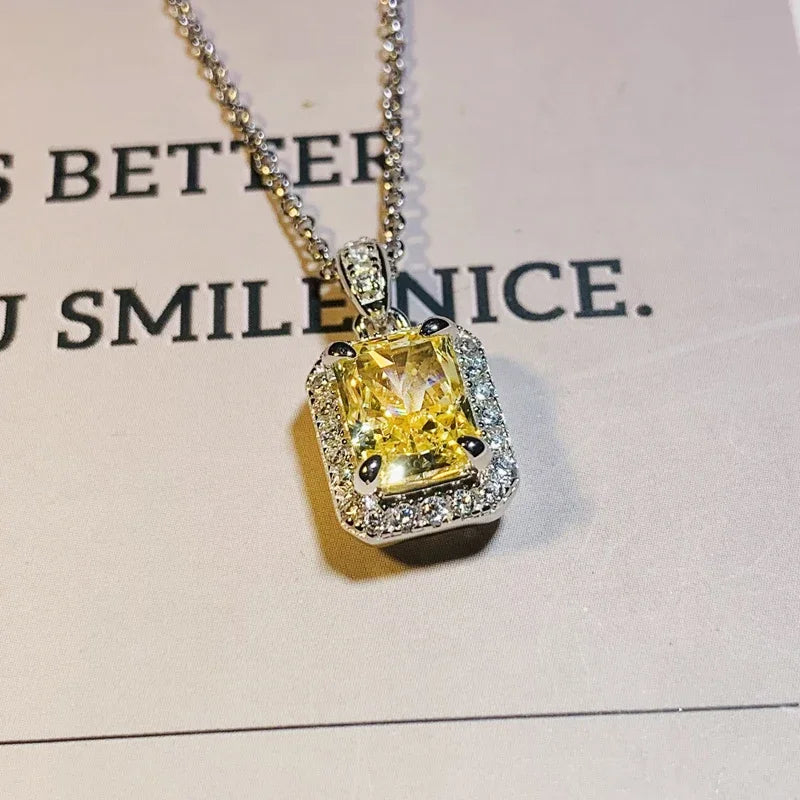 Huitan Yellow Cubic Zirconia Pendant Necklace | Women's Jewelry Pendant Necklace Axl