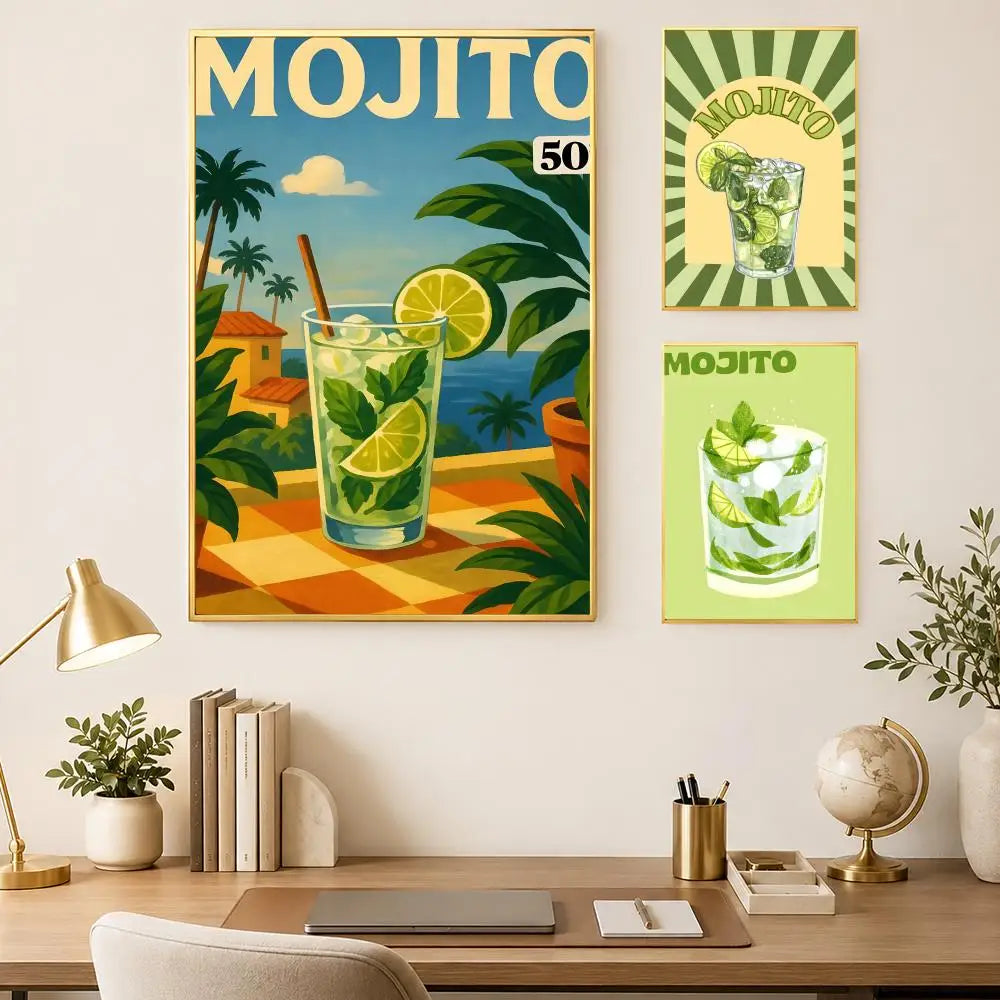 Cocktail Mojito Self-Stick Wall Art Poster – Waterproof HD Decor Wall Art Poster Axl
