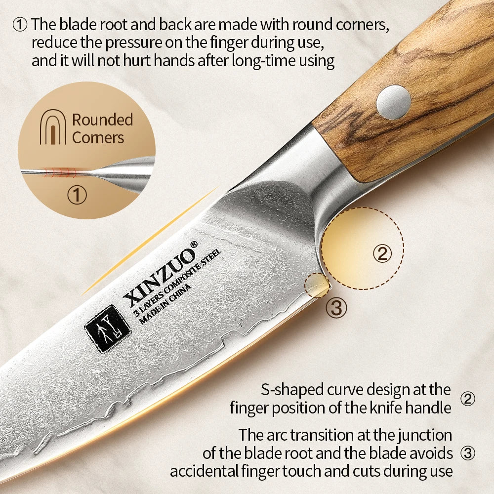 XINZUO 4-Inch Paring Knife – 10Cr15CoMoV Steel & Olive Wood Paring Knife Axl
