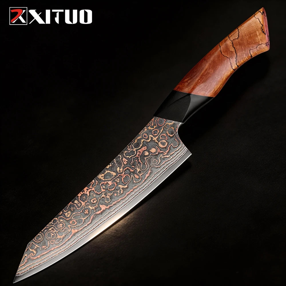 XITUO 8-Inch Damascus Steel Chef Knife – Wood & G10 Handle Damascus Chef Knife Axl