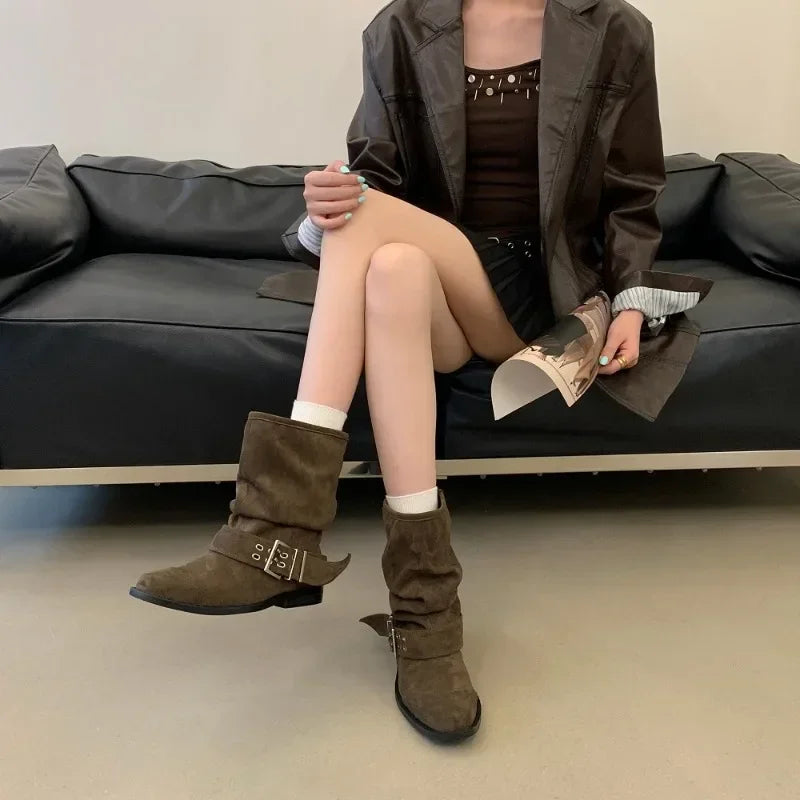 Women's Vintage Buckle Ankle Boots – Low Heel Round Toe Women's Ankle Boots Axl