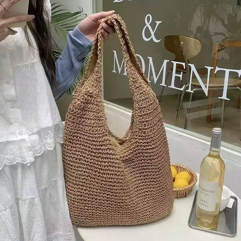 Women's Woven Straw Tote Bag – Large Beach Shoulder Handbag Straw Tote Bag Axl
