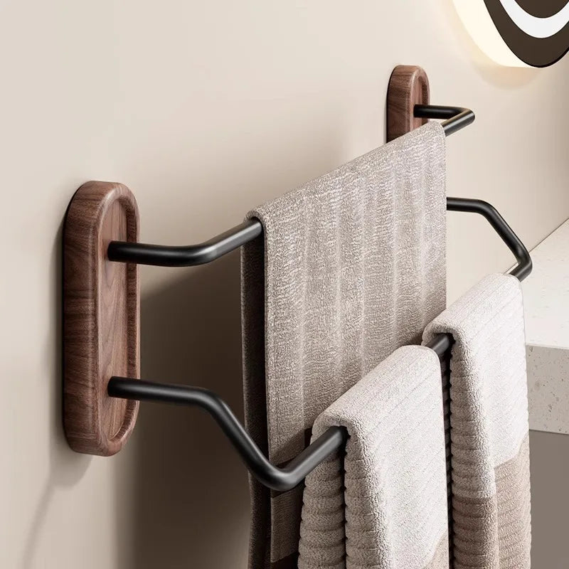 Walnut Double Towel Bar Nordic Wall Rack – 30–60 cm Wall Towel Rack Axl