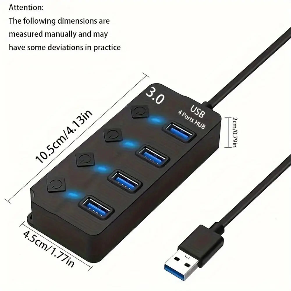 4-Port USB 3.0 Hub 5Gbps with Switch & Long Cable USB Hub Axl