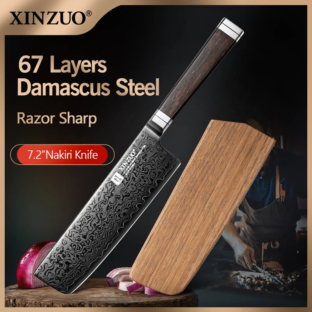 XINZUO 7" Nakiri Knife – 67-Layer Damascus Steel & Ebony Handle Nakiri Kitchen Knife Axl