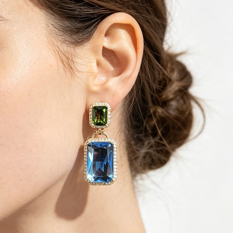 Huitan CZ Drop Earrings – Geometric Vintage Fashion Jewelry Drop Earrings Axl