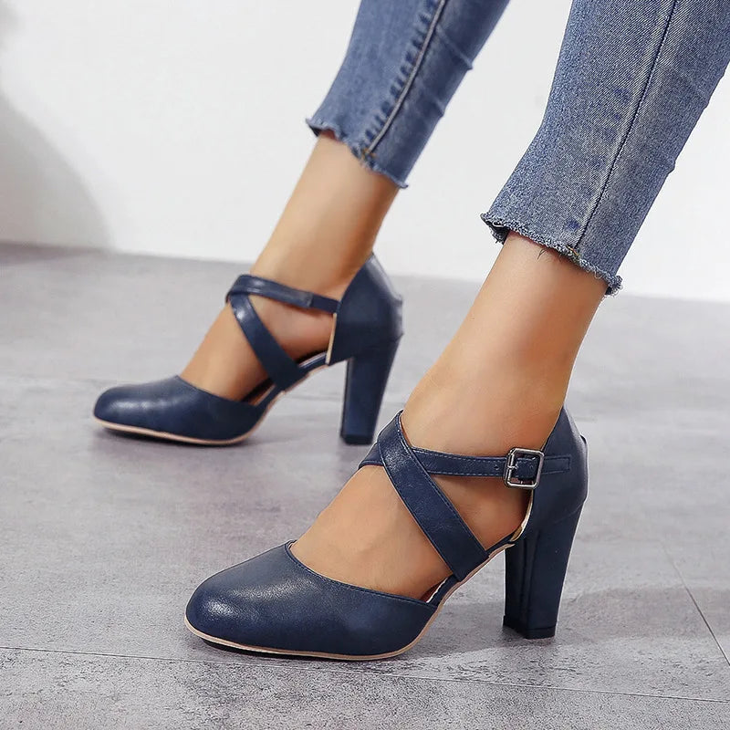 Women's Chunky Heel Slingback Pumps | Round Toe Platform Shoes Chunky Heel Pumps Axl