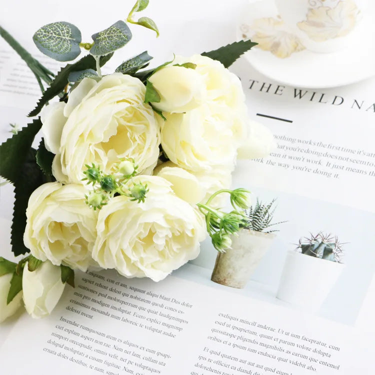 Silk Peony Bouquet – Artificial Flowers for Wedding & Home Decor Artificial Flower Bouquet Axl milk white