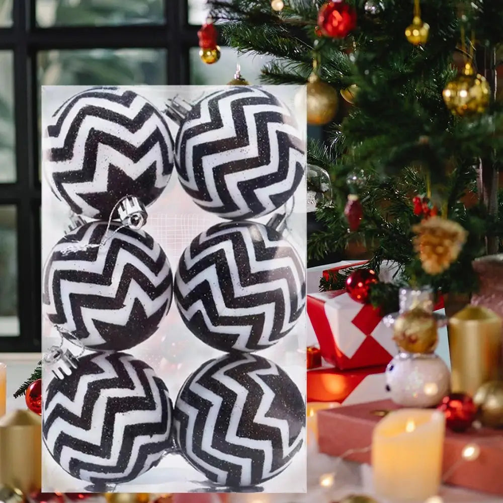 6-Pack Hand-Painted Black & White Christmas Ball Ornaments Christmas Ornaments Axl